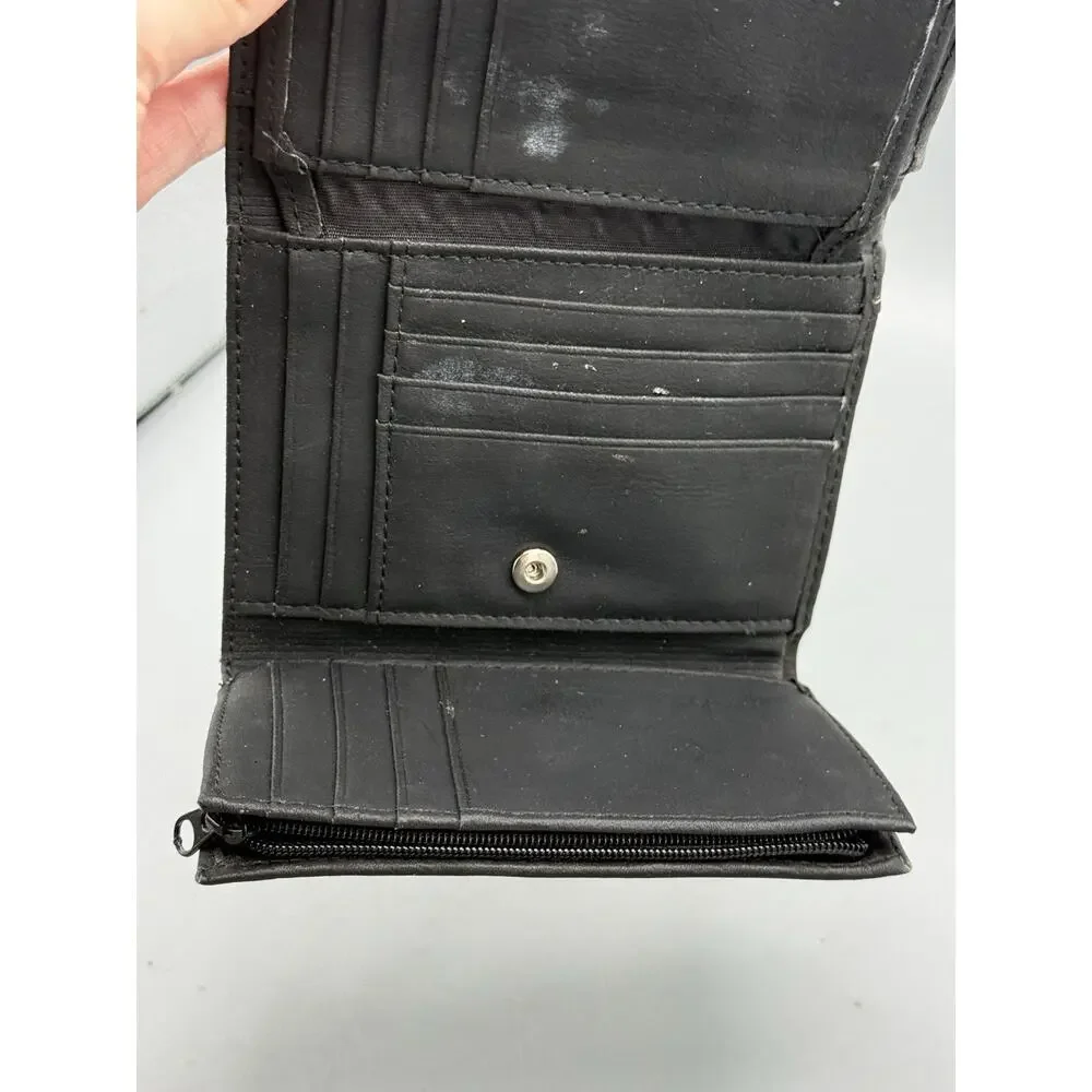 Sonoma Lifestyle Black Wallet Faux Leather Zip Coin Purse ID Window